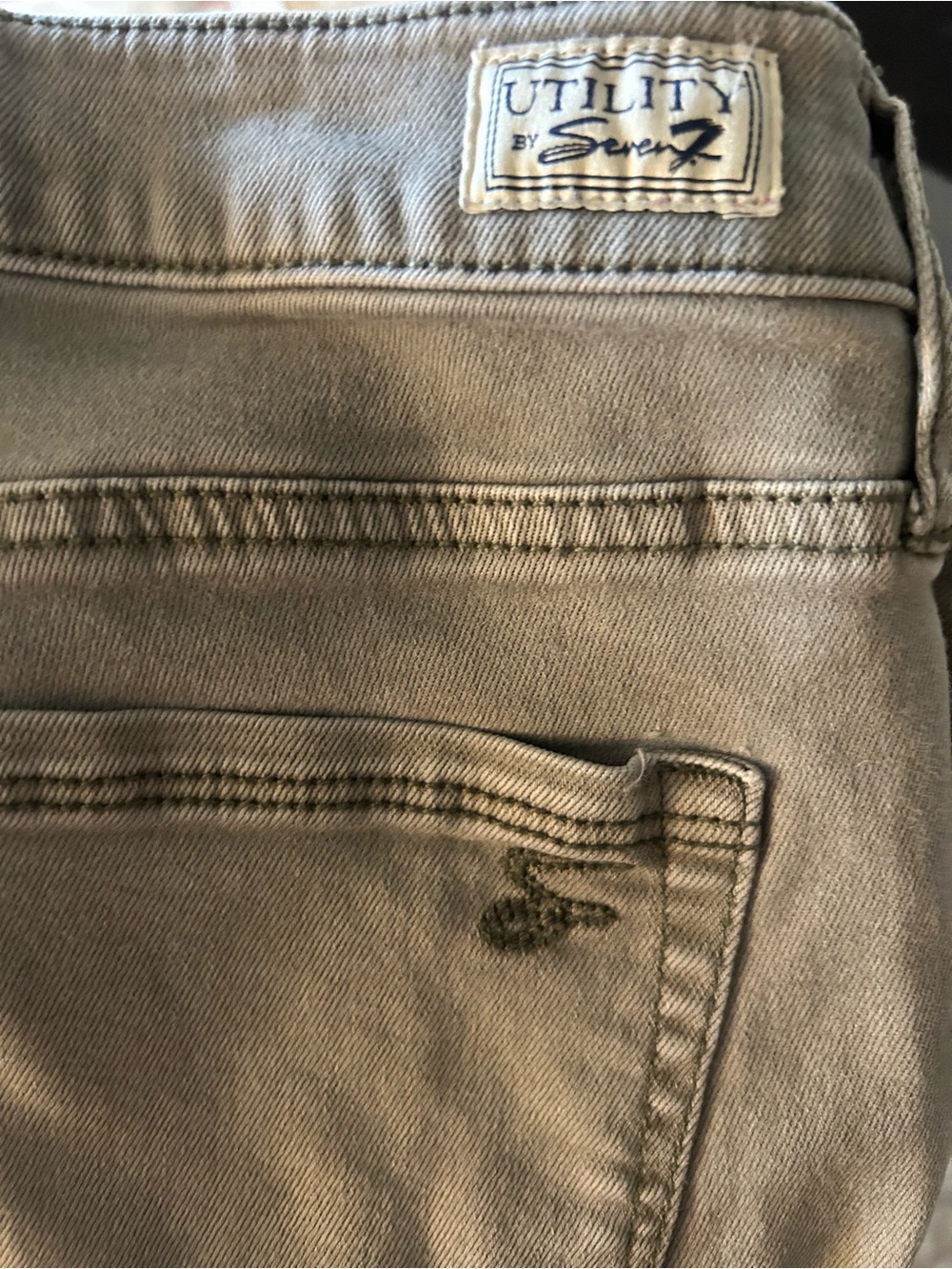 7 For All Mankind Women’s Utility Jeans - Olive Academia Cotton Preppy